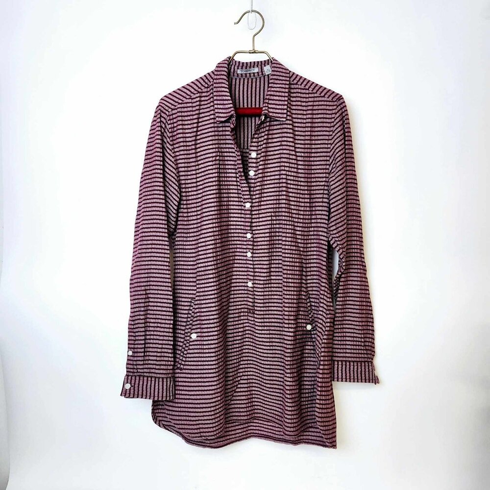 Toad & Co Tyrian Purple Stripe Mixologist Tunic with Pockets MEDIUM